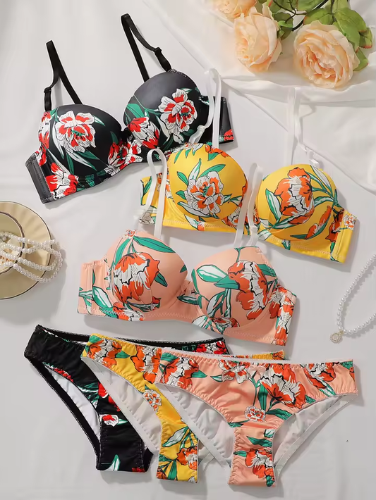 Imported Printed Bra and Panty Set Combo of 3 Stylish Lingerie Sets for Women