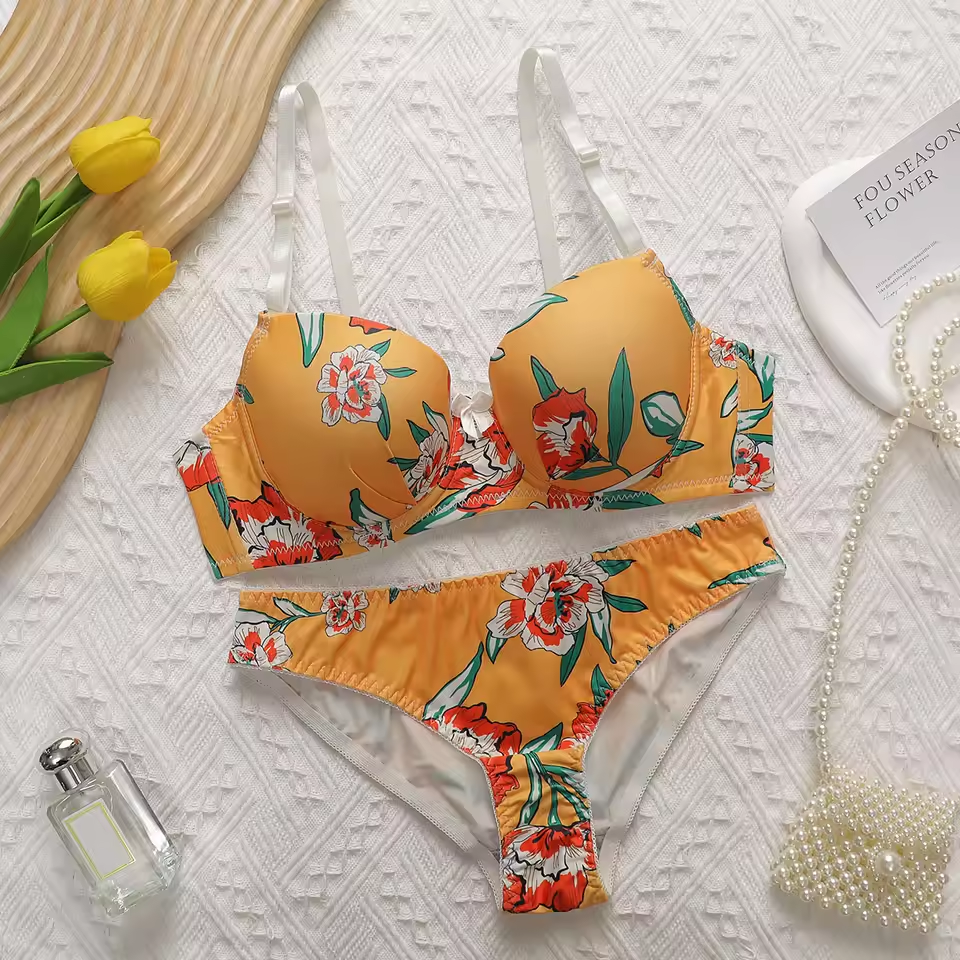 Imported Printed Bra and Panty Set Combo of 3 Stylish Lingerie Sets for Women