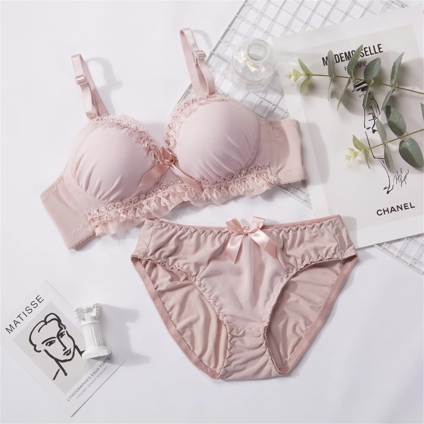 Women's Heavy Padded Double Push-Up Bra and Panty Lingerie Set of 4