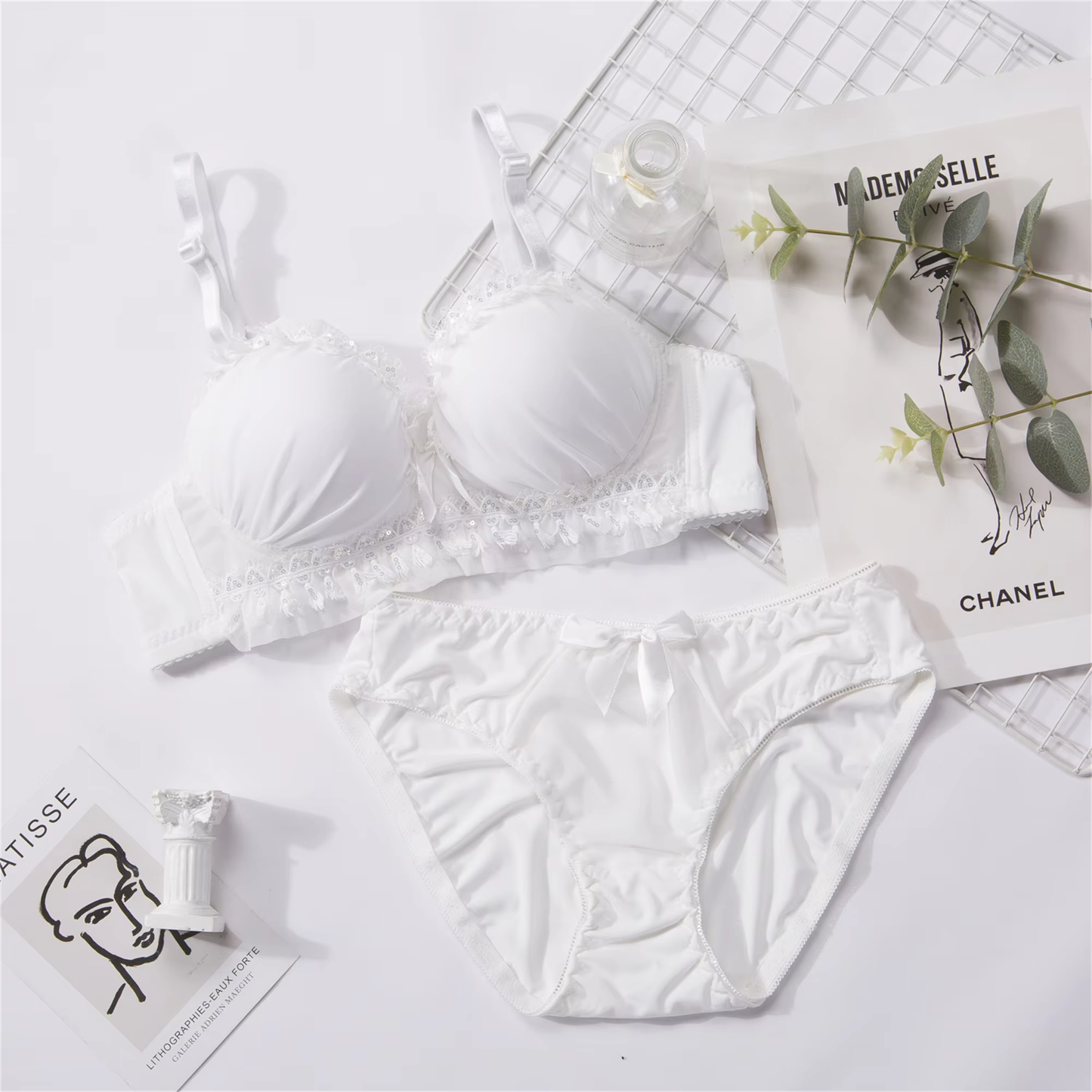 Women's Heavy Padded Double Push-Up Bra and Panty Lingerie Set of 4