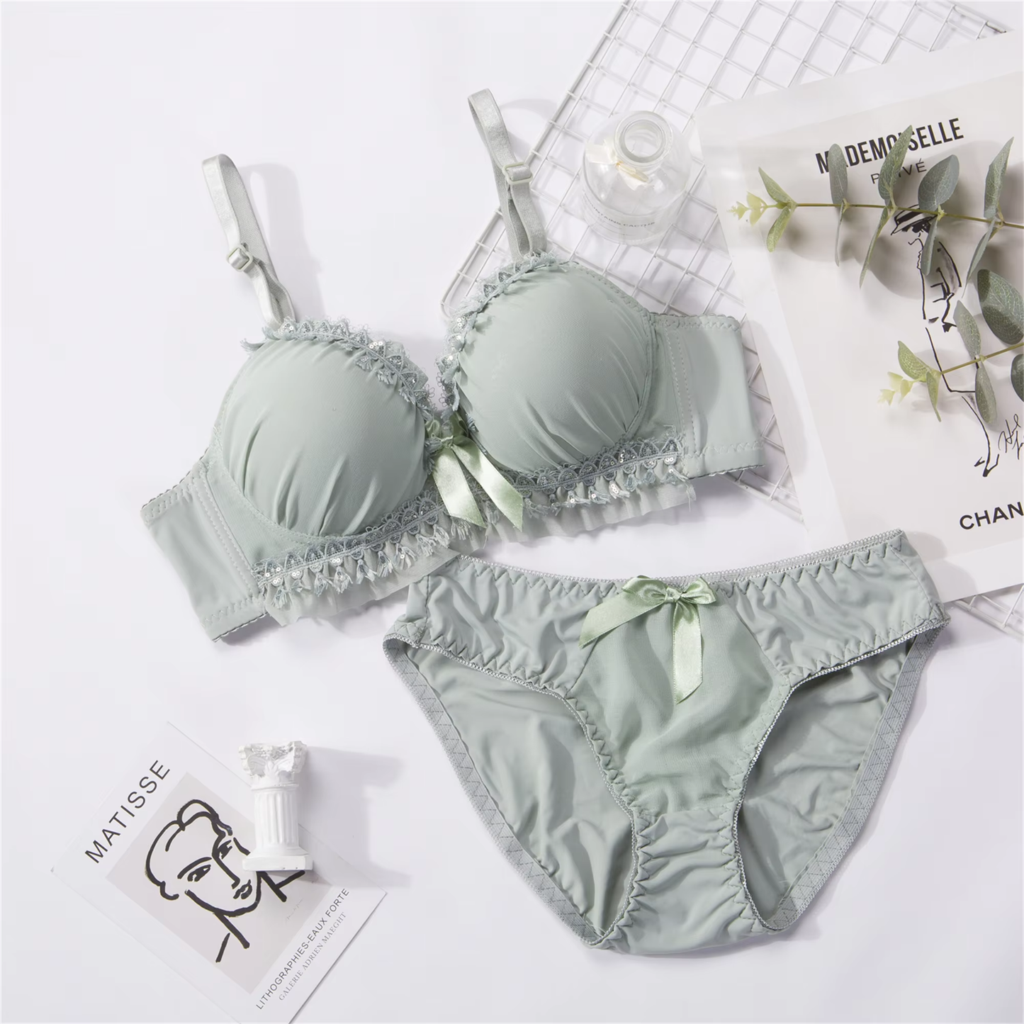 Women's Heavy Padded Double Push-Up Bra and Panty Lingerie Set of 4