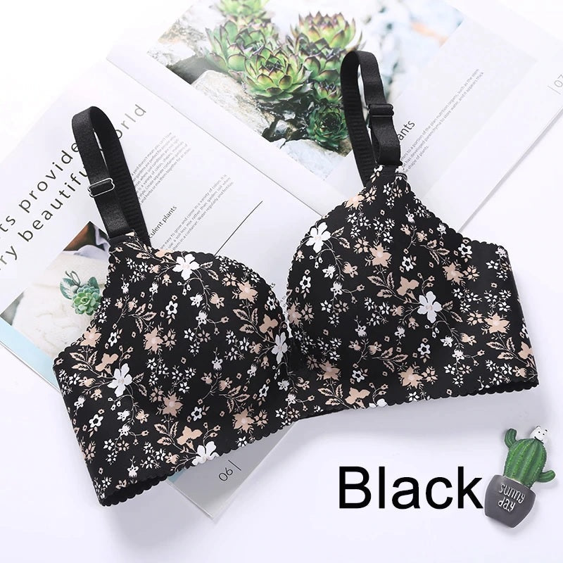 Women's Floral Print Seamless Push-Up Bra Set Sexy Lingerie One-Piece Underwear, Pack of 5