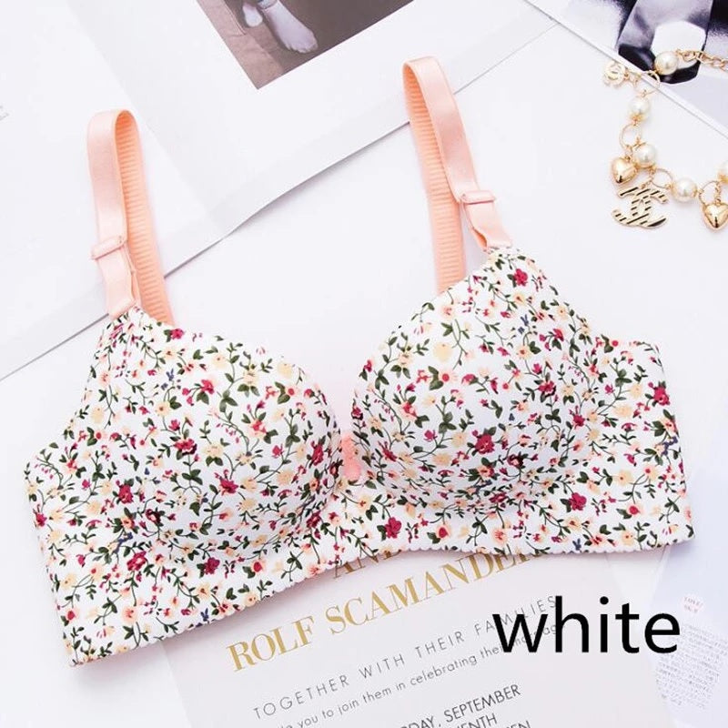 Women's Floral Print Seamless Push-Up Bra Set Sexy Lingerie One-Piece Underwear, Pack of 5