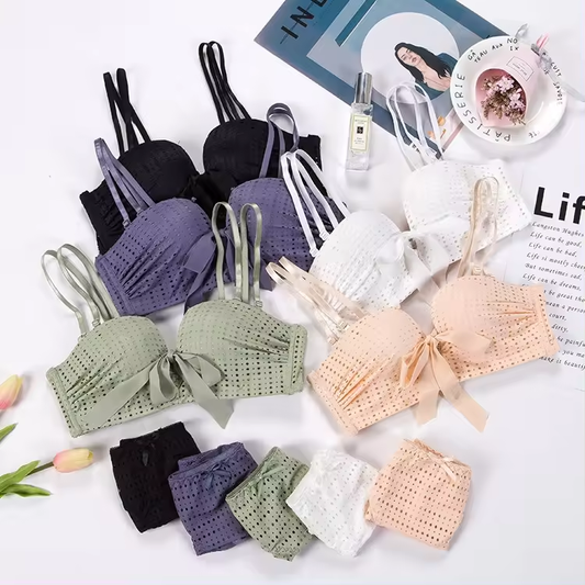 Sexy Cotton Cut Out Push Up Bra & Silk Bralette Set Women's Lingerie Set of 5