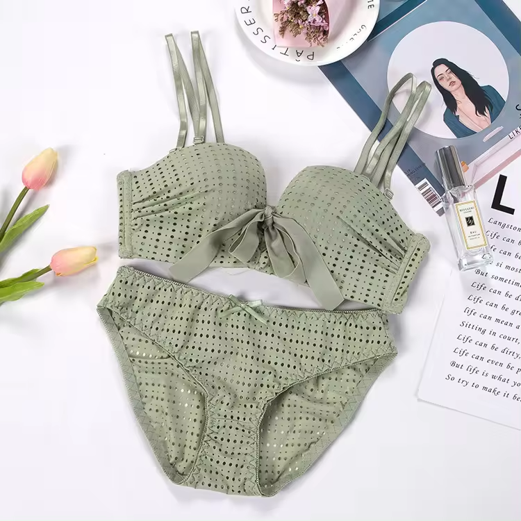 Sexy Cotton Cut Out Push Up Bra & Silk Bralette Set Women's Lingerie Set of 5