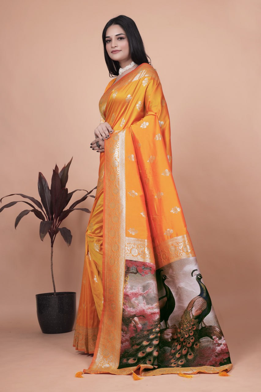 Majestic Pure Silk Saree with Intricate Peacock Pallu Traditional Indian Wedding Wear