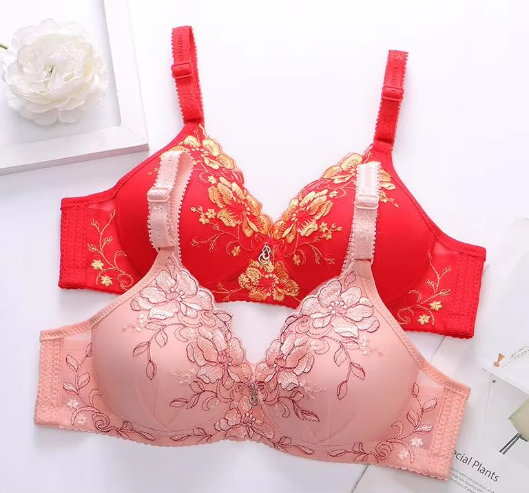 Bra for Women Adjustable Straps, Soft & Comfy Floral Embroidery, Sexy Lingerie Underwear Set of 4