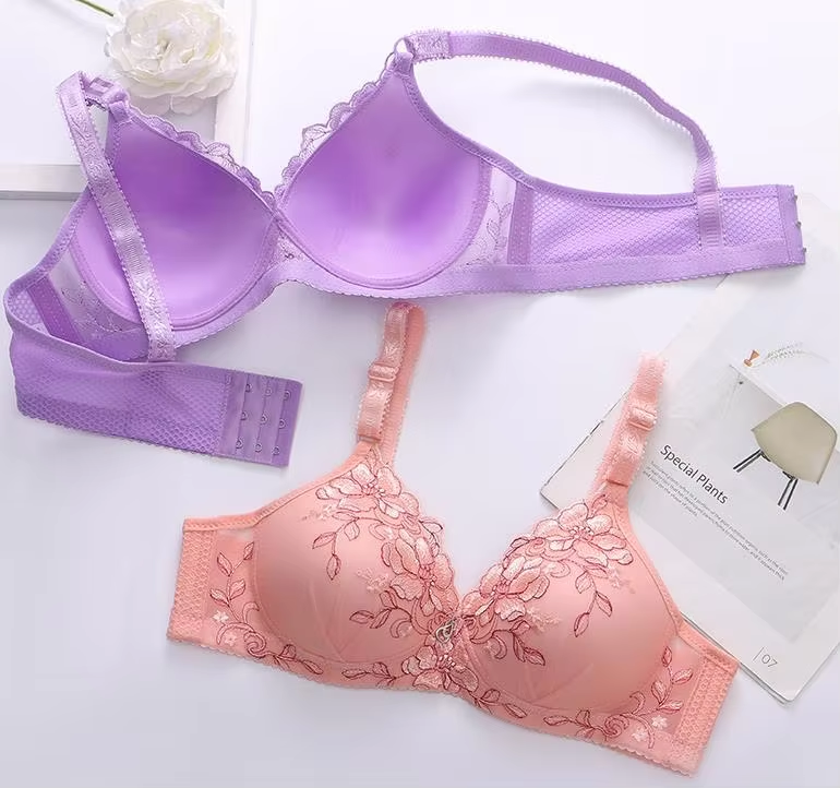 Bra for Women Adjustable Straps, Soft & Comfy Floral Embroidery, Sexy Lingerie Underwear Set of 4