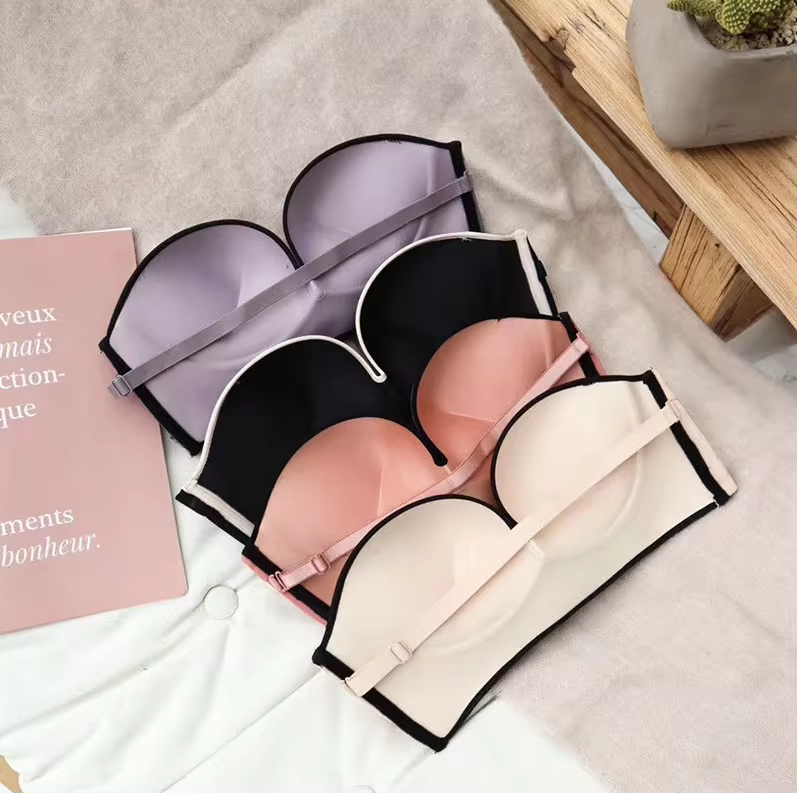 Wire-Free Push Up Bra Set Strapless Lift-Up Bras for Women, Comfortable Seamless Brassiere (Pack of 4