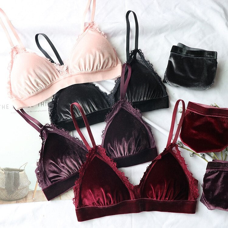Lace Push-Up Bra & Panty Set 3-Pack Triangle Cup Lingerie with Adjustable Straps