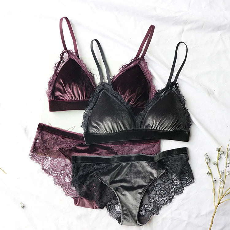 Lace Push-Up Bra & Panty Set 3-Pack Triangle Cup Lingerie with Adjustable Straps