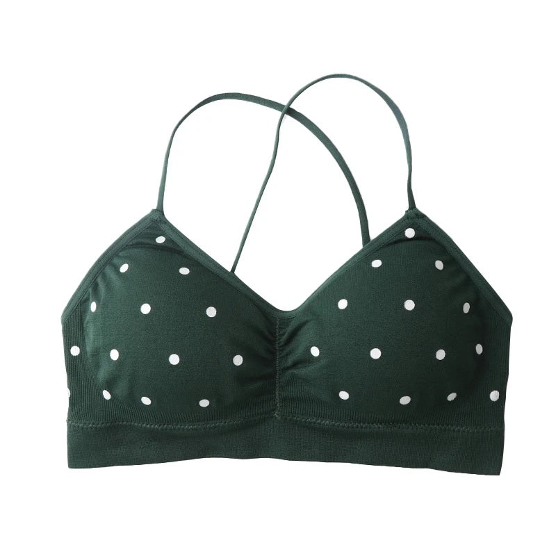 Pack of 5 Fancy Polka Dot Print Cross-Back Bras Stylish & Comfortable Lingerie