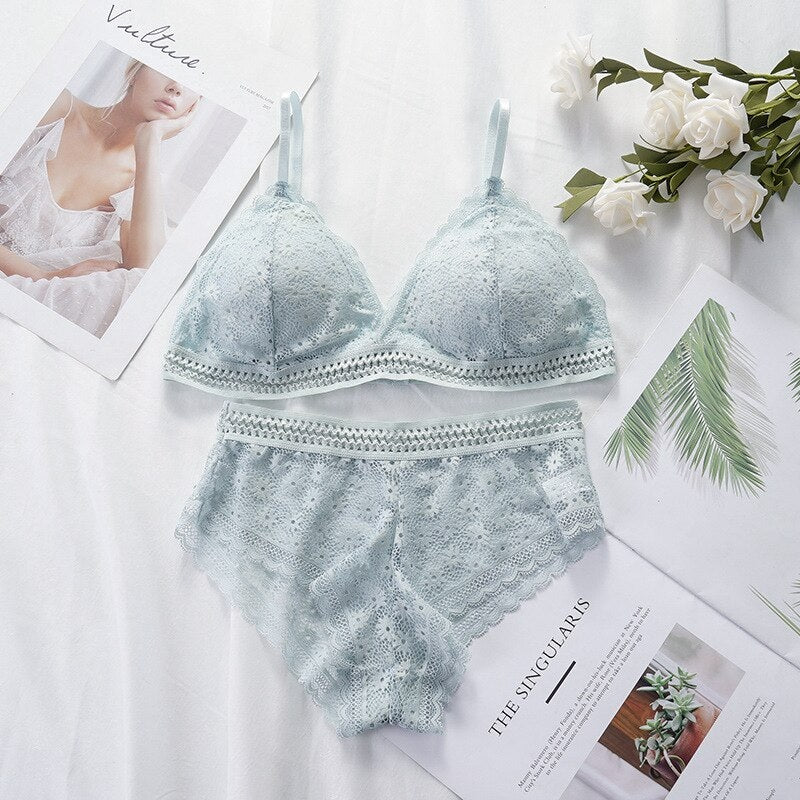 5-Pack Sexy Lace Lingerie Set Thin Cotton Bra & Panties, Transparent Lace Underwear for Women