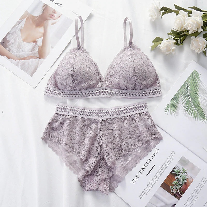 5-Pack Sexy Lace Lingerie Set Thin Cotton Bra & Panties, Transparent Lace Underwear for Women