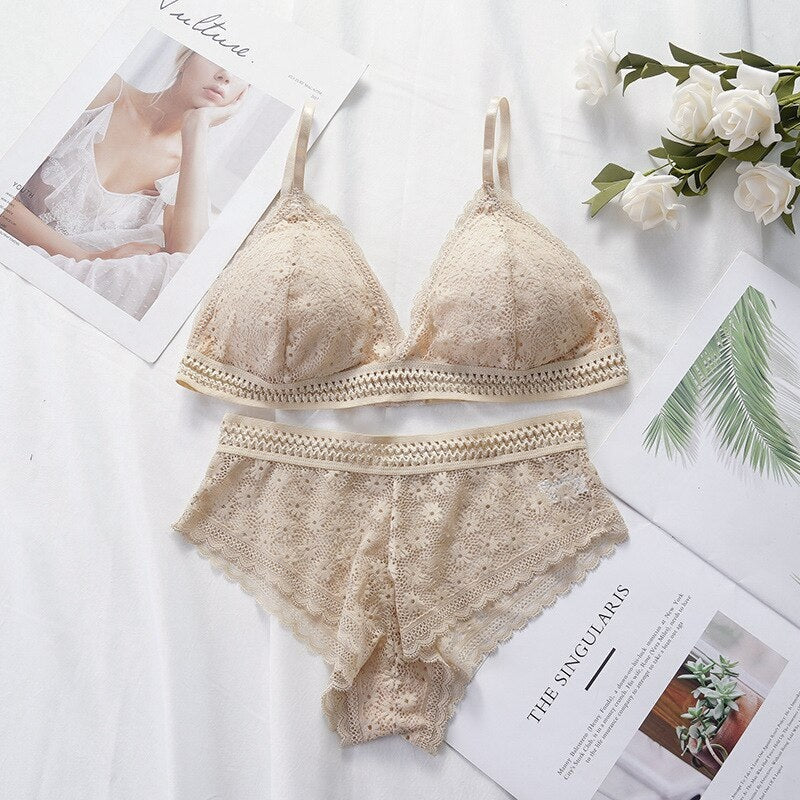 5-Pack Sexy Lace Lingerie Set Thin Cotton Bra & Panties, Transparent Lace Underwear for Women