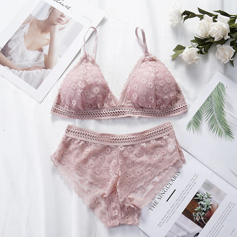 5-Pack Sexy Lace Lingerie Set Thin Cotton Bra & Panties, Transparent Lace Underwear for Women