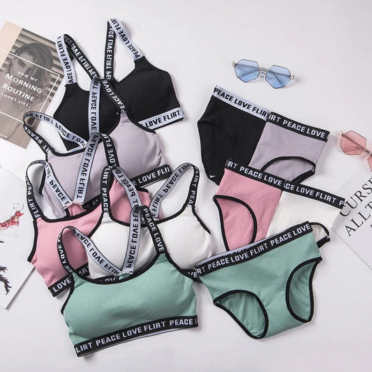 5-Pack Letter Tape Lace Cotton Bra and Panty Set – Comfortable & Stylish Lingerie