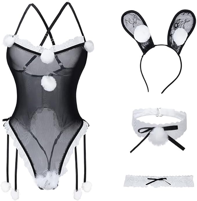 Sexy Bunny Costume Lingerie Set One-Piece Rabbit Bodysuit for Cosplay & Party Roleplay