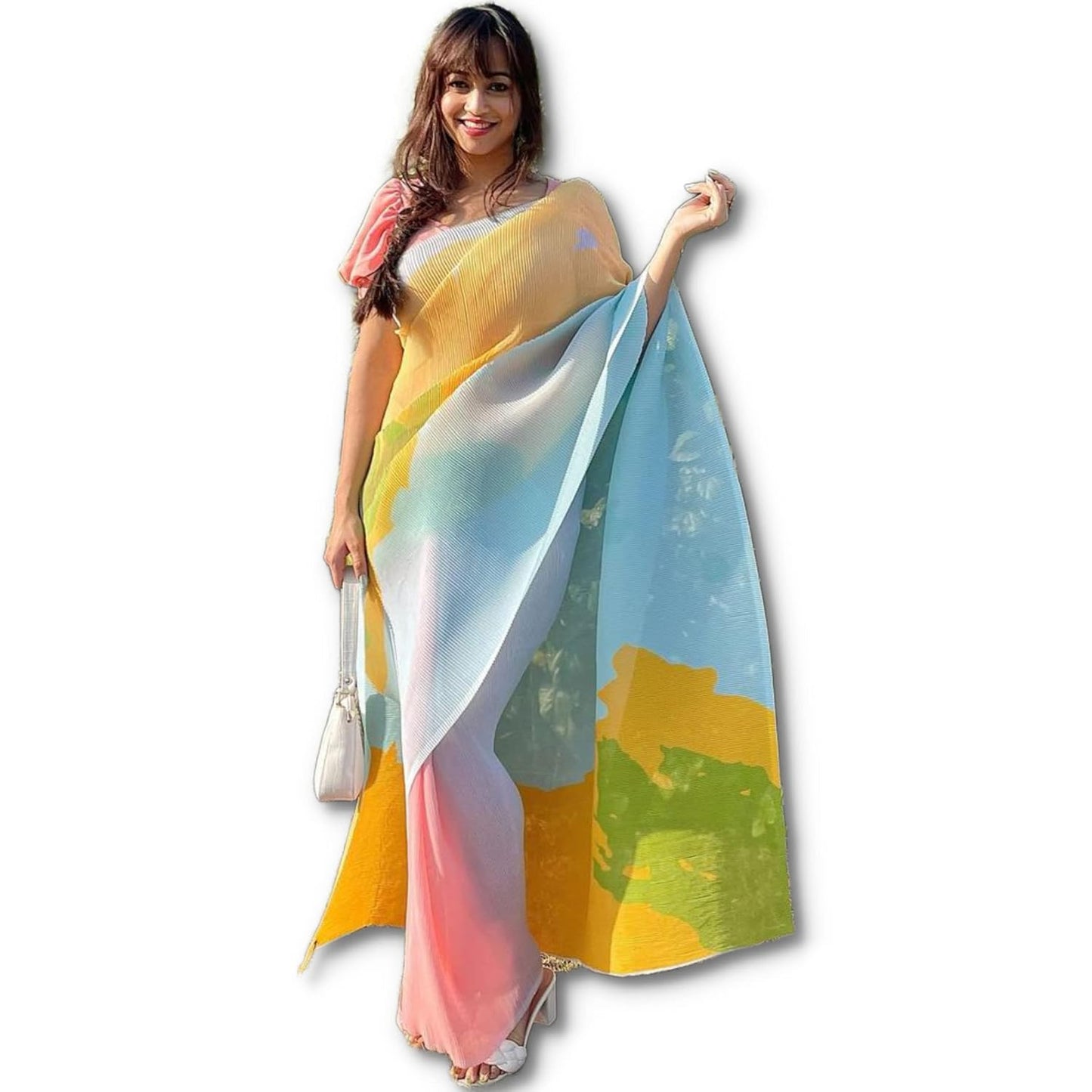 Women's Pure Georgette Saree Full Crushed Digital Print with Unstitched Blouse Piece