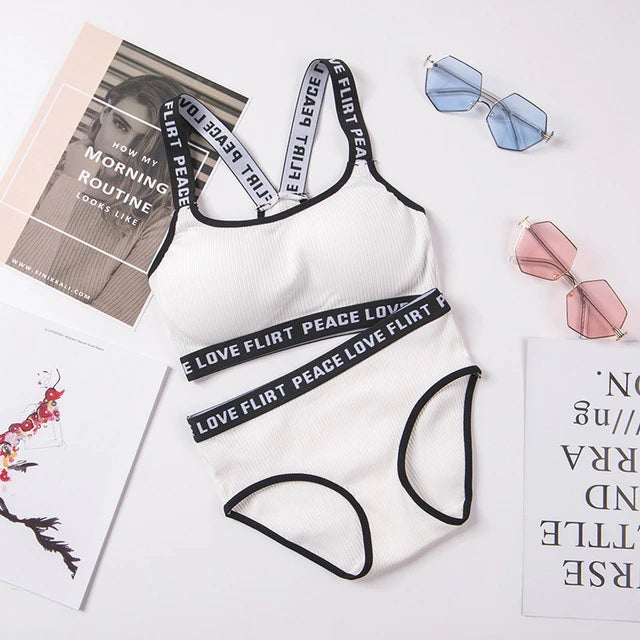 5-Pack Letter Tape Lace Cotton Bra and Panty Set – Comfortable & Stylish Lingerie