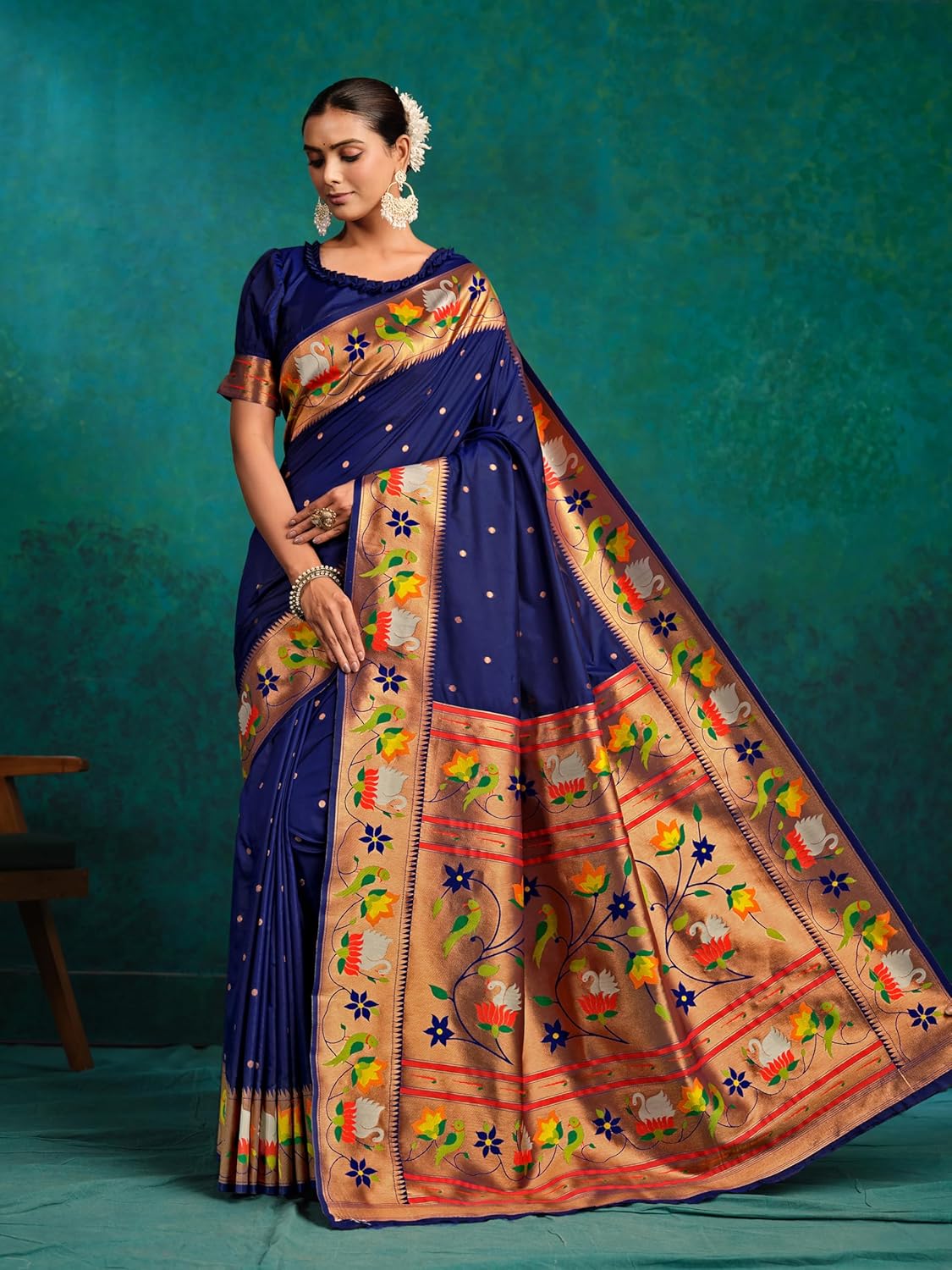 Premium Women's Pure Silk Paithani Saree with Blouse Piece Handwoven Traditional Indian Ethnic Wear