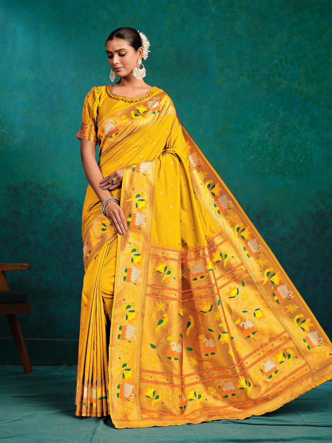 Premium Women's Pure Silk Paithani Saree with Blouse Piece Handwoven Traditional Indian Ethnic Wear