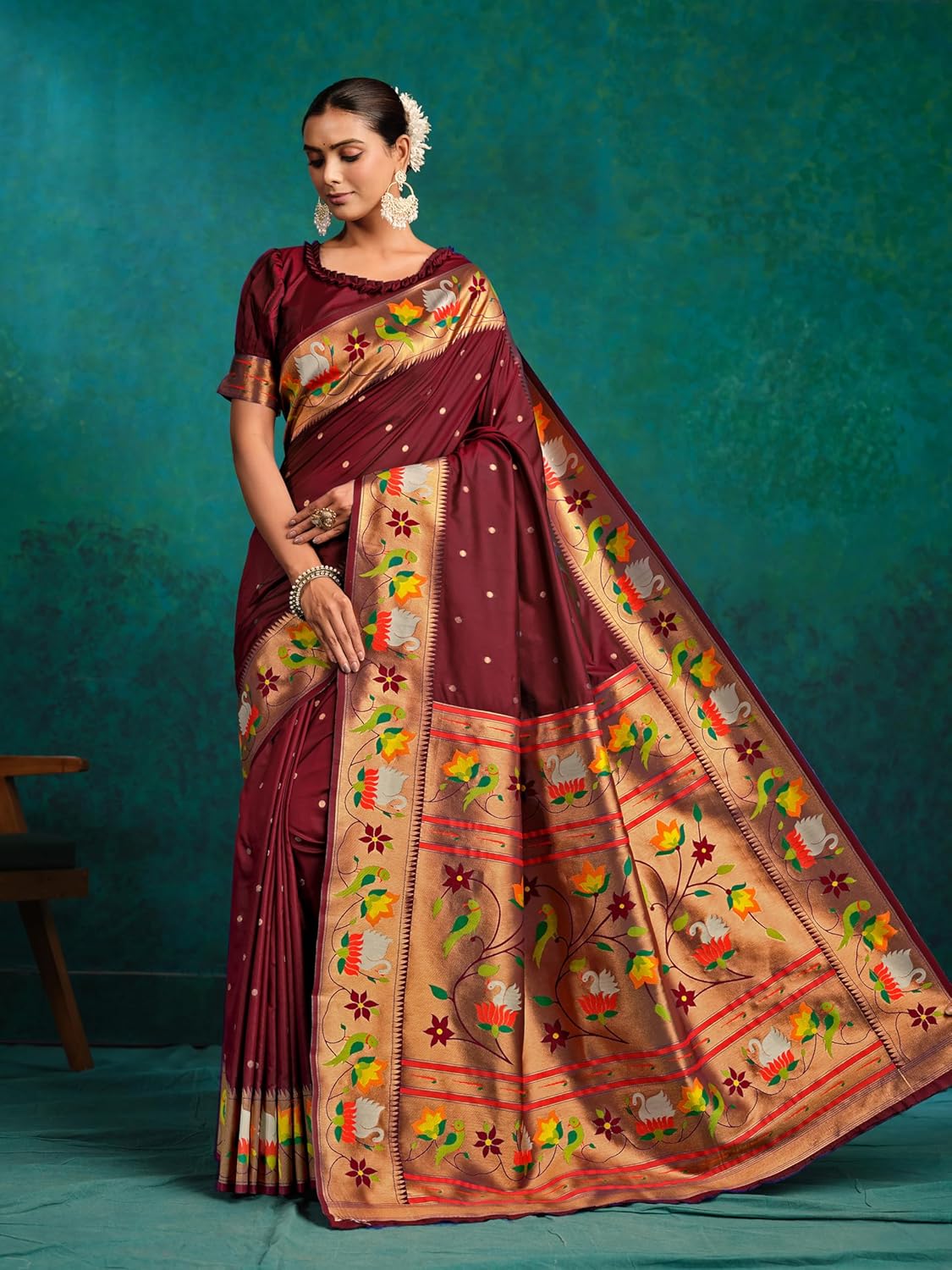 Premium Women's Pure Silk Paithani Saree with Blouse Piece Handwoven Traditional Indian Ethnic Wear