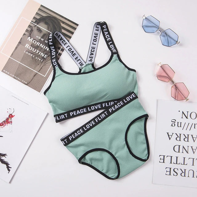 5-Pack Letter Tape Lace Cotton Bra and Panty Set – Comfortable & Stylish Lingerie