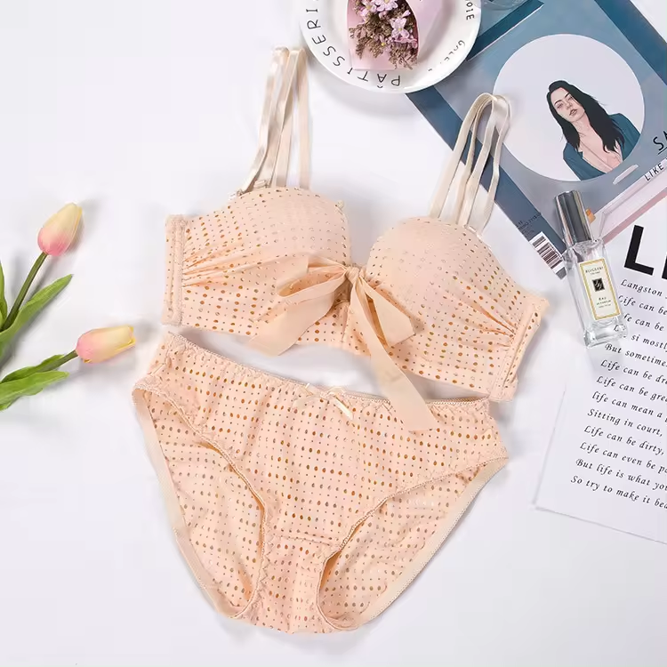 Sexy Cotton Cut Out Push Up Bra & Silk Bralette Set Women's Lingerie Set of 5