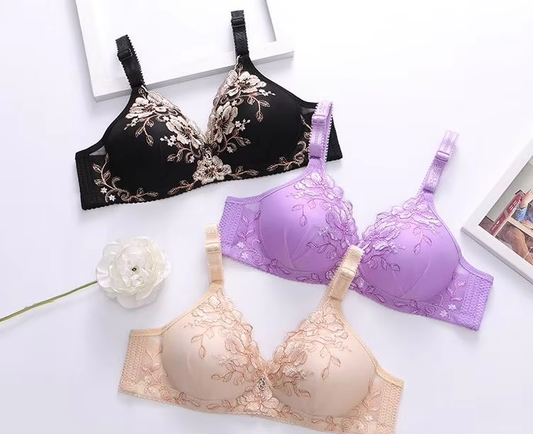 Bra for Women Adjustable Straps, Soft & Comfy Floral Embroidery, Sexy Lingerie Underwear Set of 4