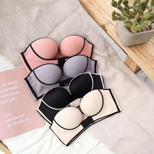 Wire-Free Push Up Bra Set Strapless Lift-Up Bras for Women, Comfortable Seamless Brassiere (Pack of 4