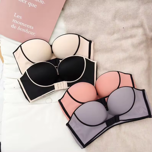 Wire-Free Push Up Bra Set Strapless Lift-Up Bras for Women, Comfortable Seamless Brassiere (Pack of 4