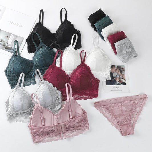 5-Pack Sexy Lace Lingerie Set Thin Cotton Bra & Panties, Transparent Lace Underwear for Women