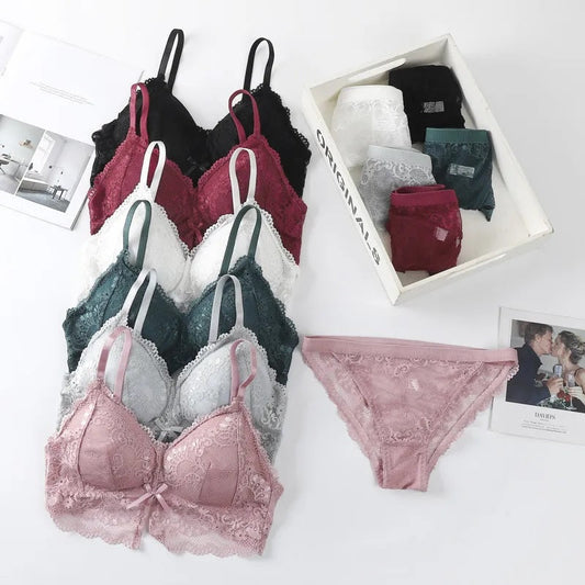 5-Pack Sexy Lace Lingerie Set Thin Cotton Bra & Panties, Transparent Lace Underwear for Women