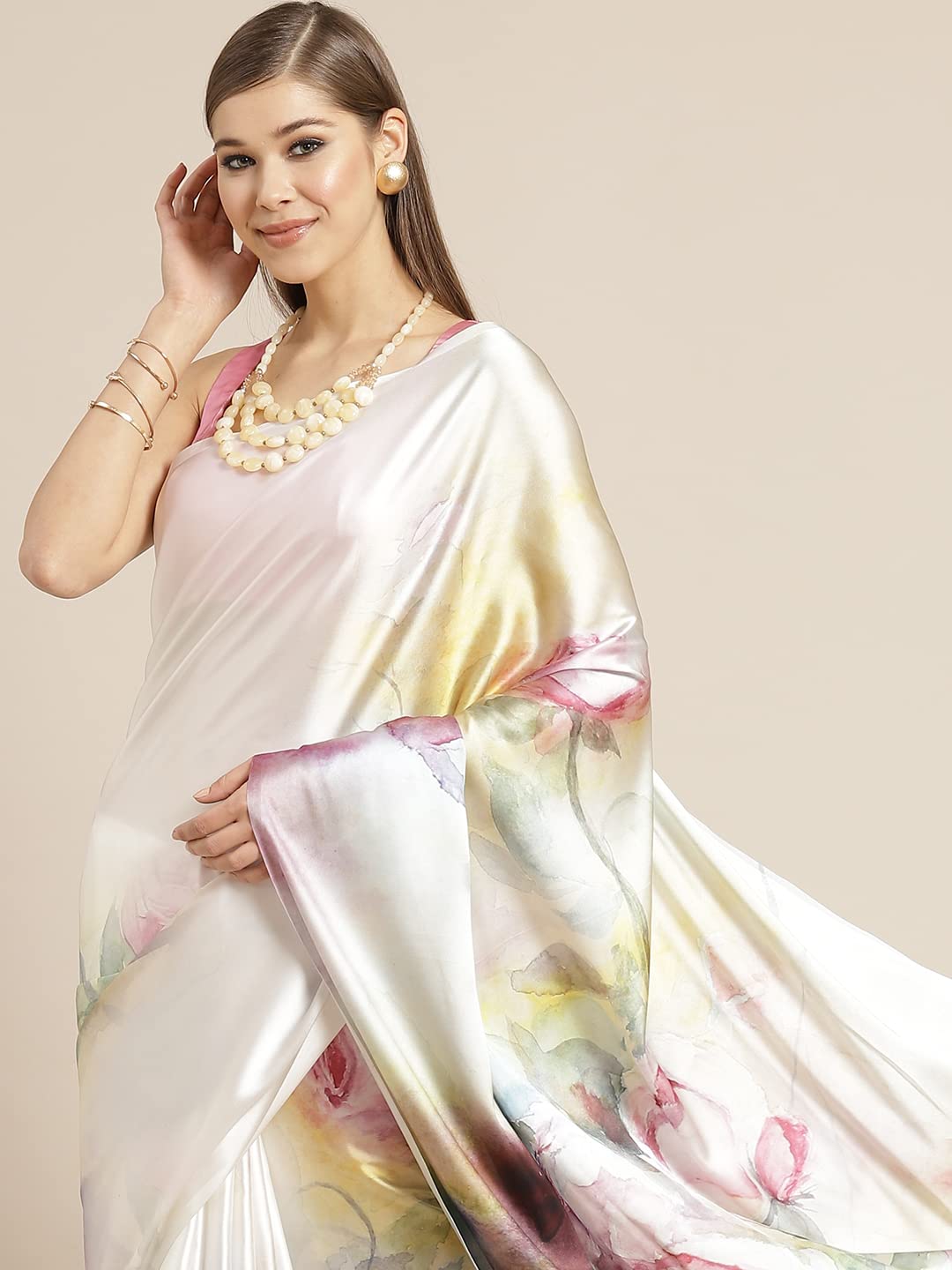 Elegant Women's Digital Floral Print Satin Saree Lightweight, Stylish & Vibrant Indian Ethnic Wear