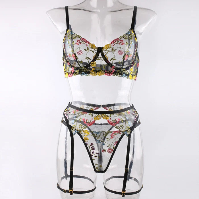 Floral Fantasy Multicolor Embroidered Floral 3-Piece Set