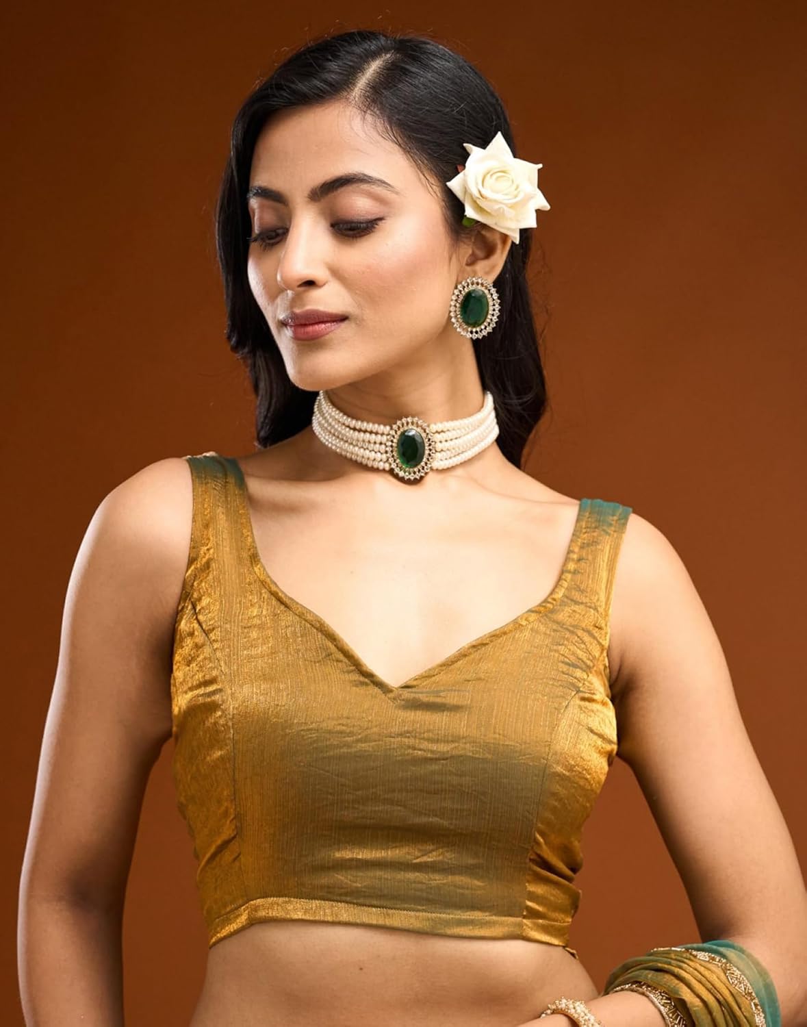 GShimmer Dual Tone Chiffon Saree with Gold Lace Border & Unstitched Blouse Piece Elegant Designer Ethnic Wear