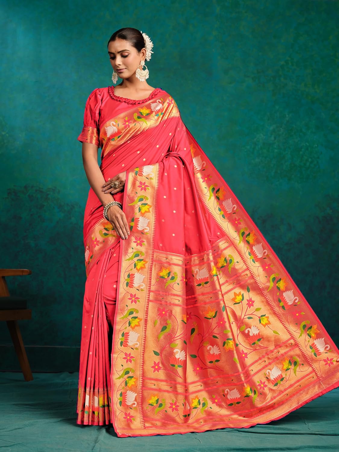 Premium Women's Pure Silk Paithani Saree with Blouse Piece Handwoven Traditional Indian Ethnic Wear