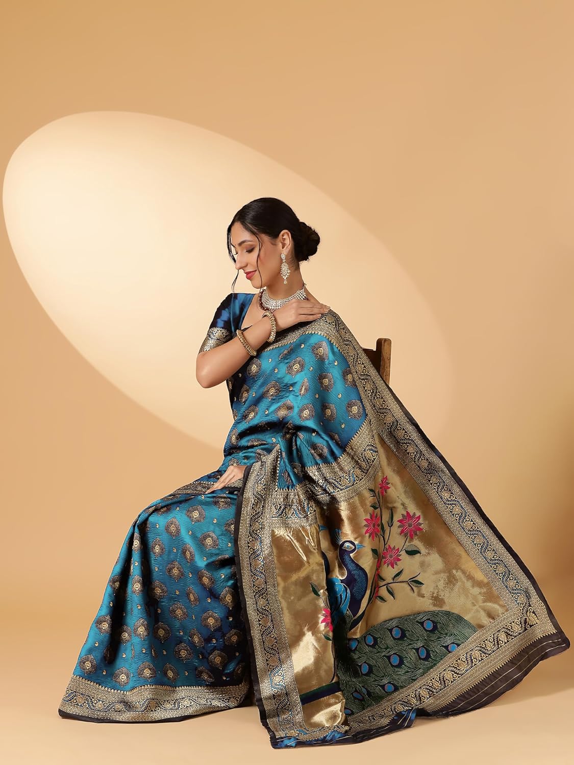 Women’s Paithani Silk Blend Woven Saree with Blouse Piece Ethnic Indian Saree