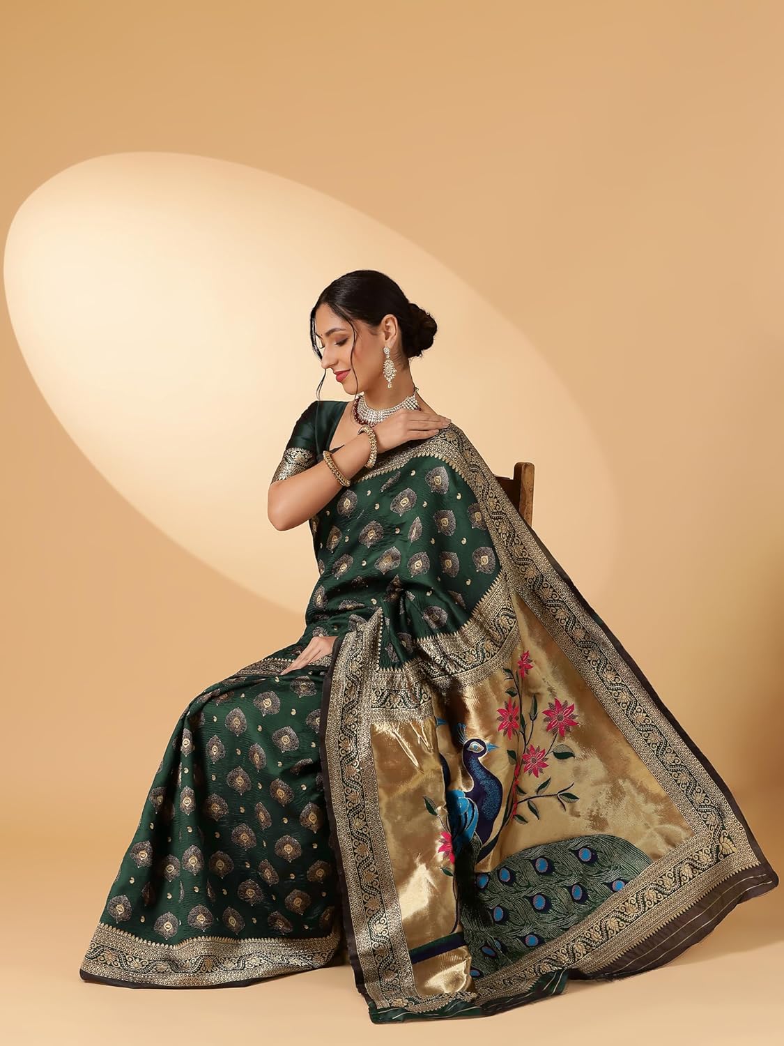 Women’s Paithani Silk Blend Woven Saree with Blouse Piece Ethnic Indian Saree