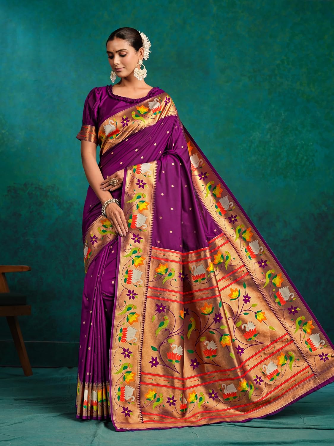 Premium Women's Pure Silk Paithani Saree with Blouse Piece Handwoven Traditional Indian Ethnic Wear