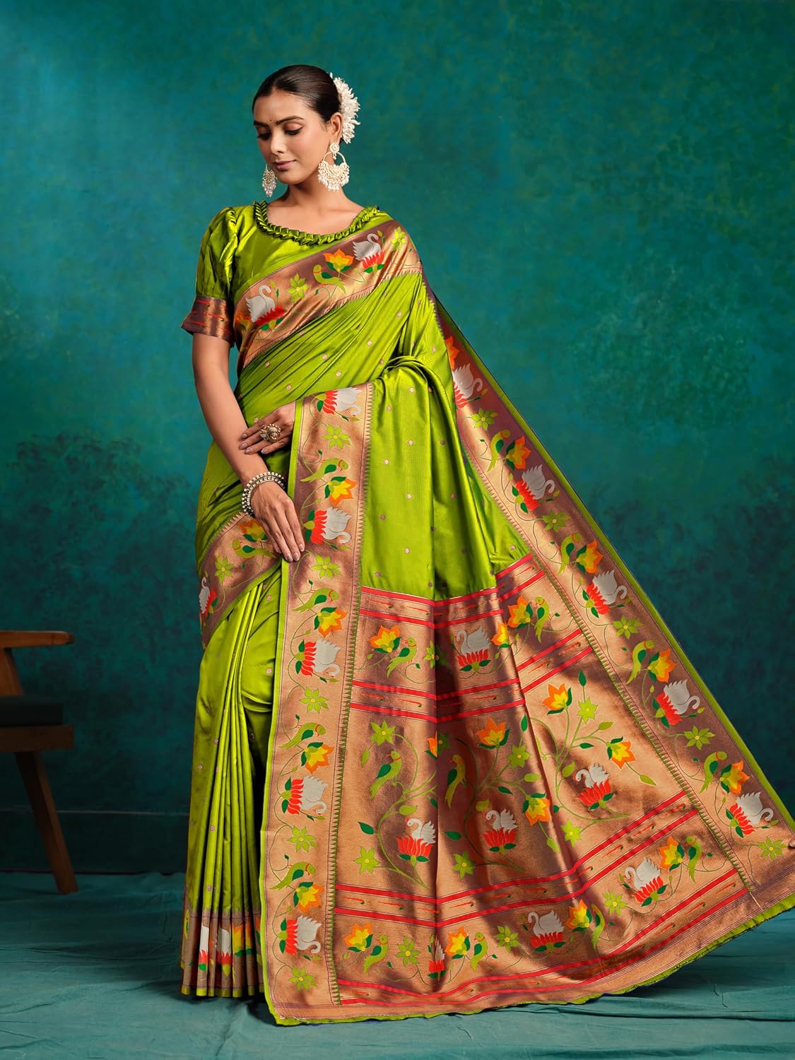 Premium Women's Pure Silk Paithani Saree with Blouse Piece Handwoven Traditional Indian Ethnic Wear