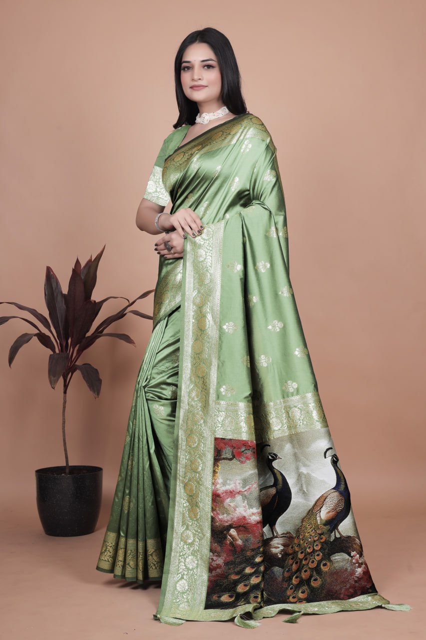 Majestic Pure Silk Saree with Intricate Peacock Pallu Traditional Indian Wedding Wear