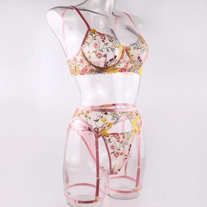 Floral Fantasy Multicolor Embroidered Floral 3-Piece Set