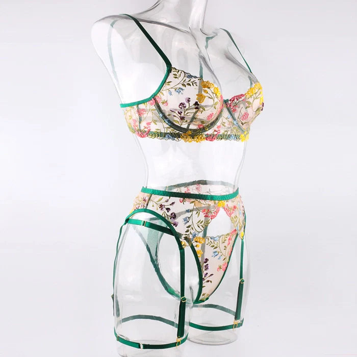 Floral Fantasy Multicolor Embroidered Floral 3-Piece Set